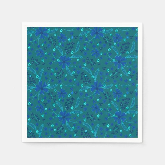 Monochromes dunkles Türkisblau Retro floral Serviette (Vorderseite)
