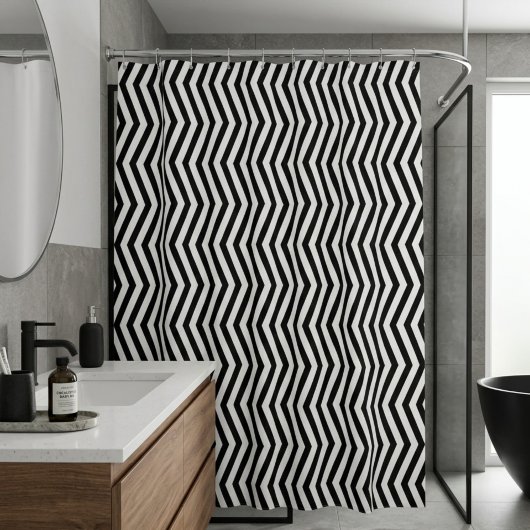 Monochromes geometrisches Linienmuster Duschvorhang