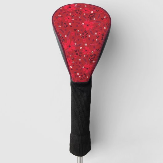 Monochromes hellrotes Retro-Blumenmuster. Golf Headcover (Vorderseite)