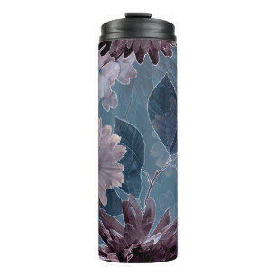 Monochromes Lila: Nahtloses florales Wasserfarbmus Thermosbecher