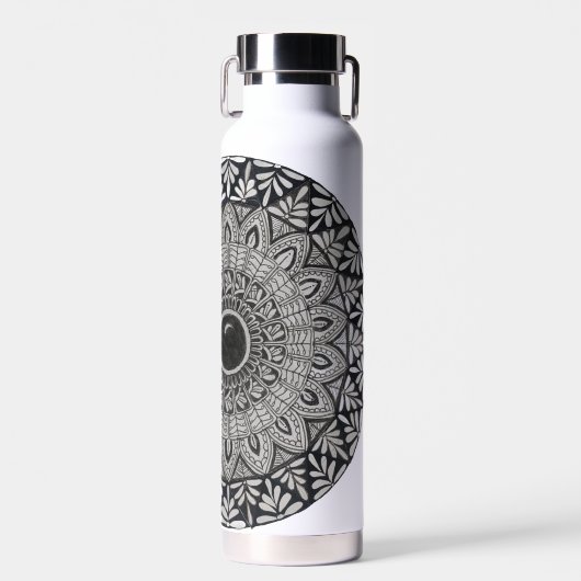 monochromes Mandala-Design auf Wasserflasche Trinkflasche (Vorne)