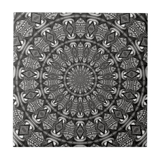 Monochromes Mandala Fliese (Vorderseite)
