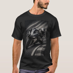 Monochromes Rennmotorrad – 3D Mikro-Mosaik T-Shirt