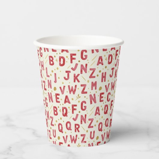 Monochromes rotes Alphabet Pappbecher (Vorderseite)