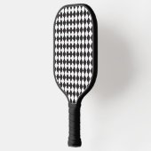Monochromes Schwarz-Weiß-Argyle-Muster  Pickleball Schläger (Links)