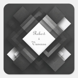 Monochromes Schwarz Weiß Geometrisch Diamant Quadratischer Aufkleber