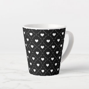 Monochromes Schwarz-Weiß-Mini-Herzen-Raster Milchtasse