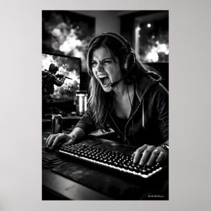 Monochromes Stress-Burst-Gamer-Zimmerposter Poster