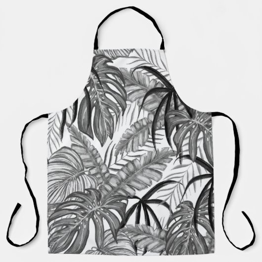 Monochromes Tropisches Blätter-Muster | Elegantes  Schürze (Vorderseite)