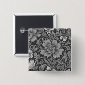 Monochromes Vintage-Blumenmuster Button (Vorne & Hinten)
