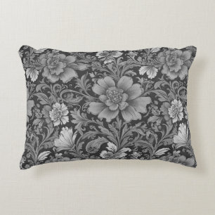 Monochromes Vintage-Blumenmuster Dekokissen