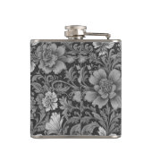 Monochromes Vintage-Blumenmuster Flachmann (Rückseite)