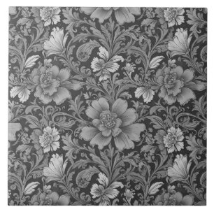 Monochromes Vintage-Blumenmuster  Fliese