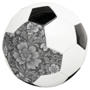 Monochromes Vintage-Blumenmuster Fußball