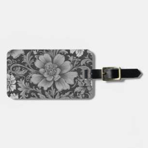 Monochromes Vintage-Blumenmuster Gepäckanhänger