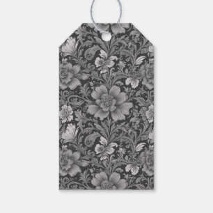 Monochromes Vintage-Blumenmuster Geschenkanhänger