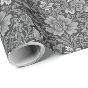 Monochromes Vintage-Blumenmuster Geschenkpapier