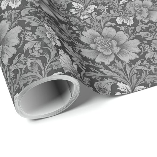 Monochromes Vintage-Blumenmuster  Geschenkpapier (Rolleneckpunkt)