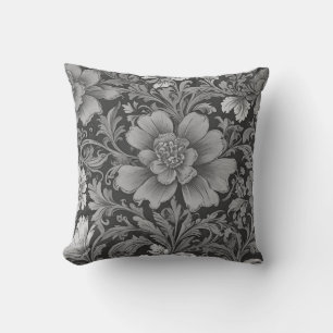 Monochromes Vintage-Blumenmuster Kissen