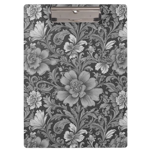 Monochromes Vintage-Blumenmuster  Klemmbrett (Vorderseite)