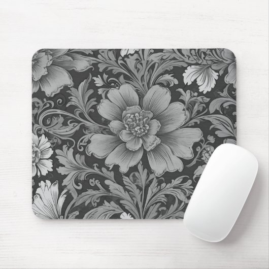 Monochromes Vintage-Blumenmuster Mousepad (Mit Mouse)