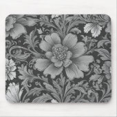 Monochromes Vintage-Blumenmuster Mousepad (Vorne)