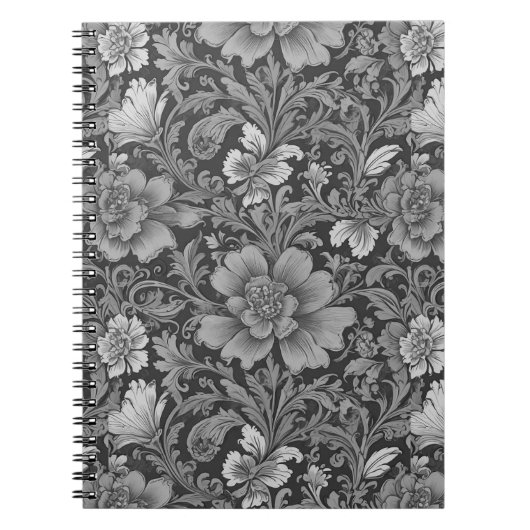 Monochromes Vintage-Blumenmuster Notizblock (Vorderseite)