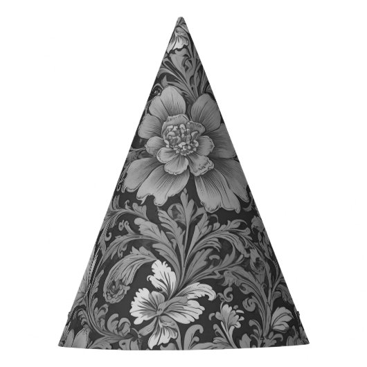 Monochromes Vintage-Blumenmuster  Partyhütchen (Vorderseite)