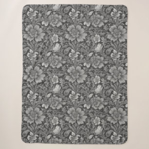 Monochromes Vintage-Blumenmuster Sherpadecke