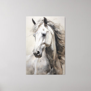 Monochromes Weißes Pferd Große Wandkunstmalerei Leinwanddruck