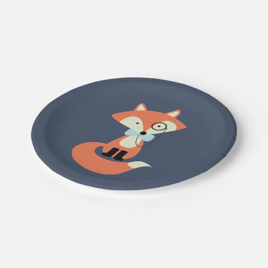 Monocle Hipster Red Fox Pappteller (Schrägansicht)