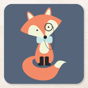 Monocle-Hipsterroter Fox Rechteckiger Pappuntersetzer