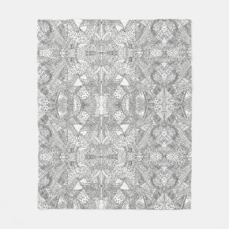 monocrome Symmetrical Doodle Mandala Black & White Fleecedecke