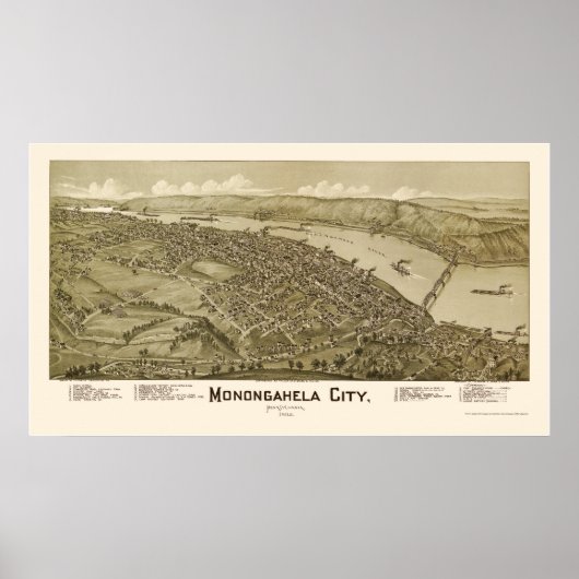 Monogahela City, PA Panorama Karte - 1902 Poster (Vorne)