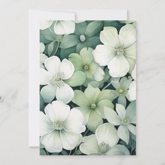 Monografie der Hochzeitsfeier mit weißer Blüte Einladung (Rückseite)