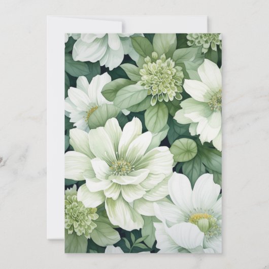 Monografie der Hochzeitsfeier mit weißer Blüte Einladung (Rückseite)