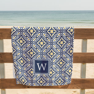 Monografie der Navy & Yellow Spanish Tile Patches Strandtuch