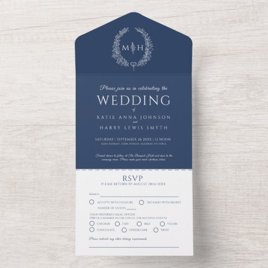 Monografie der ovalen ovalen Blätter für Hochzeite All In One Einladung (Innen Boden)