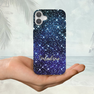 Monografie des blauen Glitzer iPhone 16 Hülle