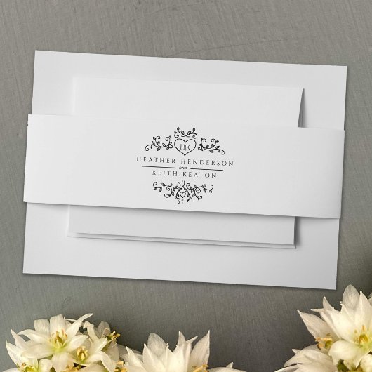 Monografie des Hochzeitsherzes Schwarz-weiß Einladungsbanderole