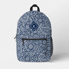 Monografie des Navy-Blue-Paisley-Musters Bedruckter Rucksack
