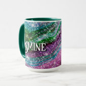 Monografie des schwach-rosa-grünen Glitzer Tasse (Vorderseite Links)