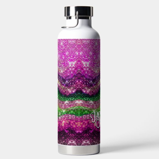 Monografie des schwach-rosa-grünen Glitzer Trinkflasche (Rechts)