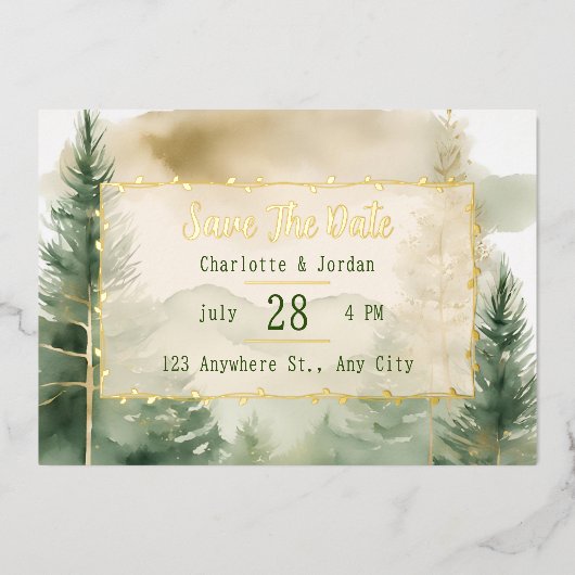 Monografie des Winterpine-Waldes Save the Date Folieneinladung (Vorderseite)