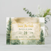 Monografie des Winterpine-Waldes Save the Date Folieneinladung (Stehend vorne)