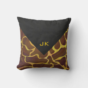 Monografische Giraffe, braun, Gelb Kissen