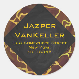 Monografische Giraffe, braun, Gelb Runder Aufkleber