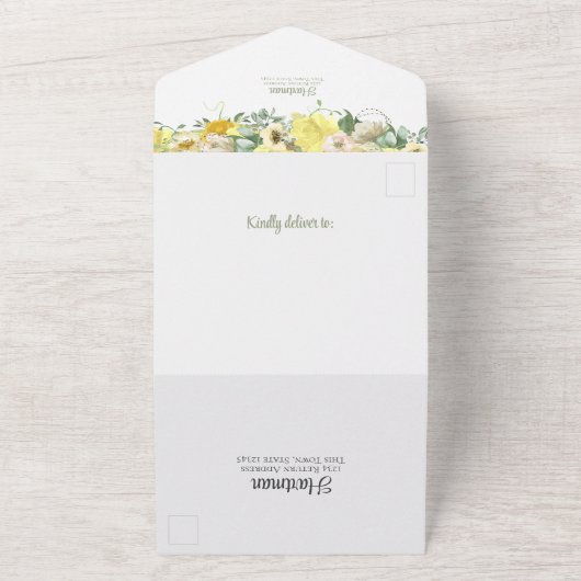 Monografische Hochzeit der Gelben Flora All In One Einladung (Außenbereich)