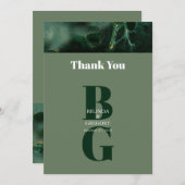 Monografische Hochzeit der modernen grünen Marmorp Dankeskarte (Vorne/Hinten)