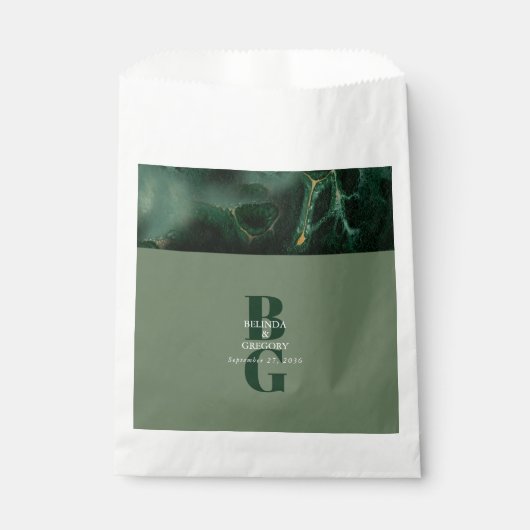 Monografische Hochzeit der modernen grünen Marmorp Geschenktütchen (Vorderseite)